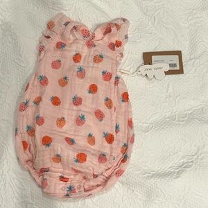 Angel Dear Pink Strawberry Print Baby Sunsuit
